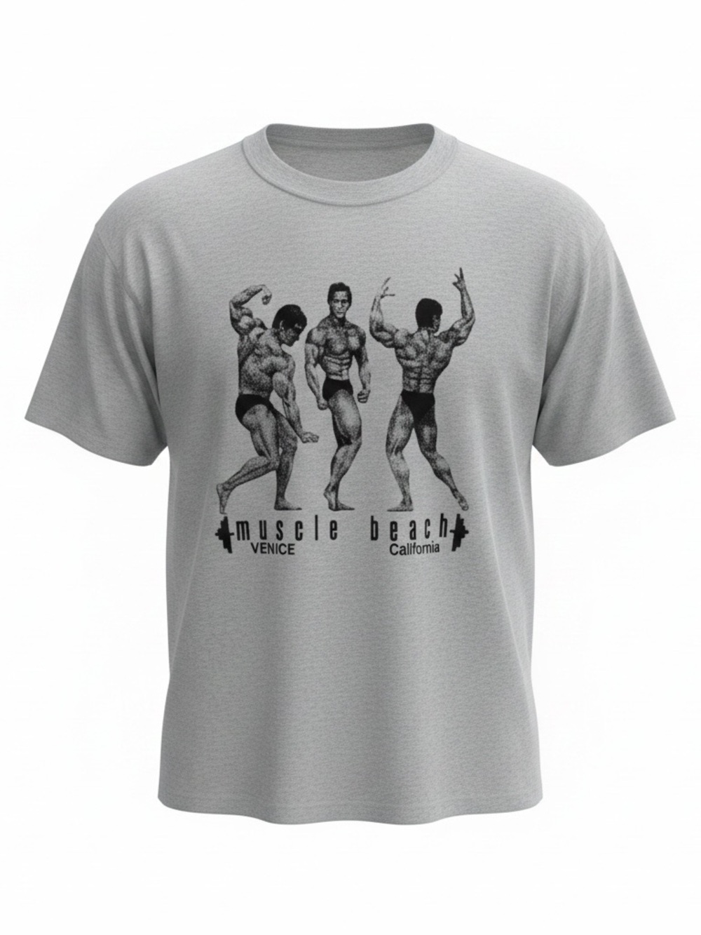 Muscle Beach Venice Gray Graphic Tee Workout Bodybuilder Gym